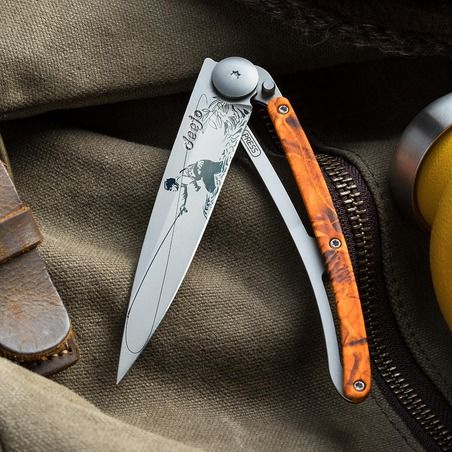 DEEJO COUTEAU 37G, MIROIR CAMO ORANGE PECHE A LA MOUCHE