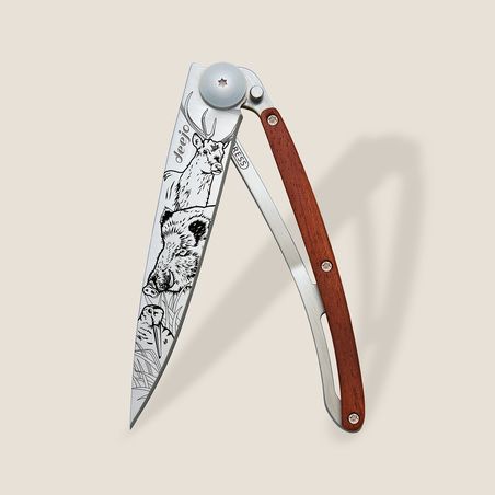 DEEJO COUTEAU 37G, TITANE BOIS CORAIL SCENE DE CHASSE