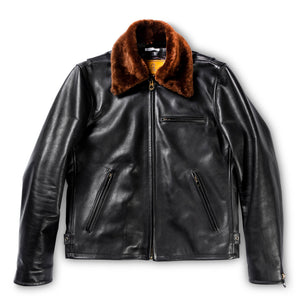 SHANGRI-LA HERITAGE “Varenne” Fur Collar Black Leather Jacket