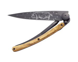 DEEJO COUTEAU 37G,BLACK  BOIS D'OLIVIER / COPAINS COMME COCHONS