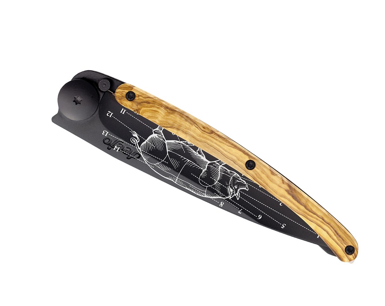 DEEJO COUTEAU 37G,BLACK  BOIS D'OLIVIER / COPAINS COMME COCHONS