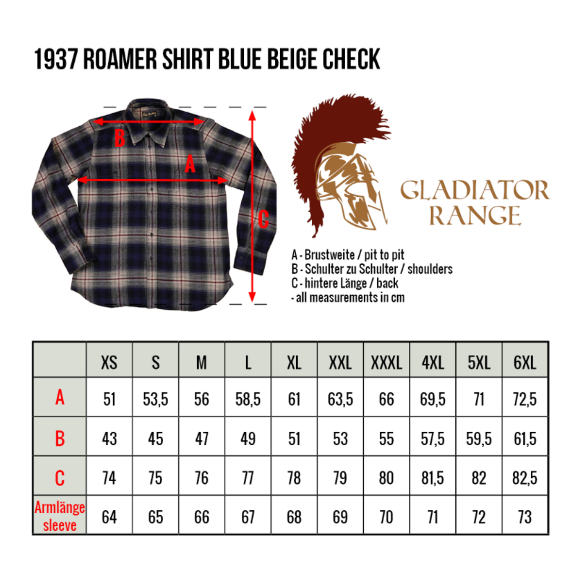 PIKE BROTHERS 1937 ROAMER SHIRT BLUE BEIGE CHECK FLANNEL